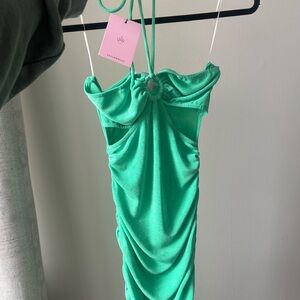 Green Ruched Mini Dress